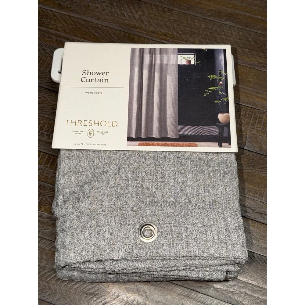 Threshold Shower Curtain Unisex 72x72 Gray New Waffle Weave Grommet Top
